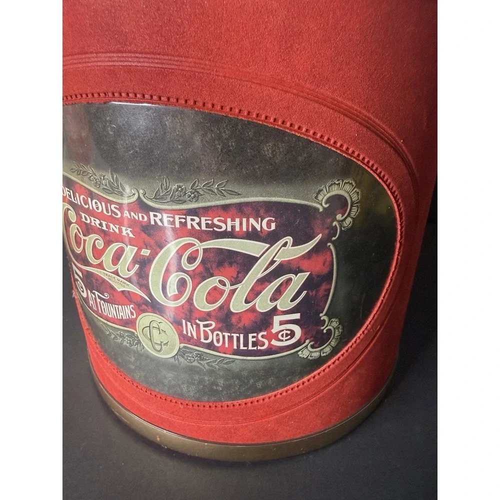 Vintage Coca-Cola Ice Bucket Red & Gold Clear Acrylic Handle Made in USA EUC